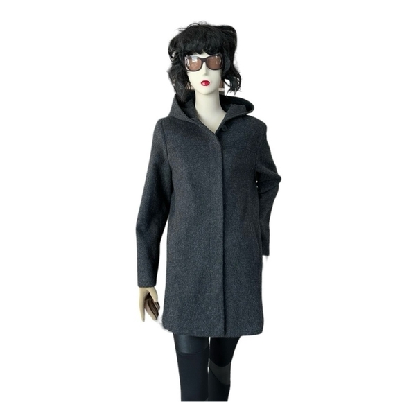 Women’s Jacket JASON KOLE Coat Grey Wool Long Sleeve Button Front Hooded Coat - Picture 6 of 9